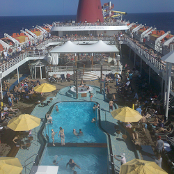 Looking down on deck